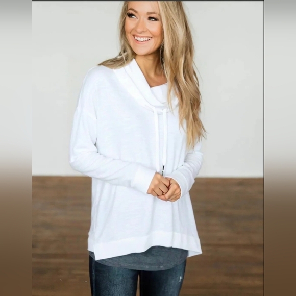 Jones New York Signature White Cowl Neck Hi Low Tunic Sweater Size Large - Picture 7 of 14